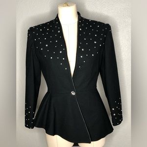 Vintage 80’s Nolan Miller wool rhinestone studded peplum jacket